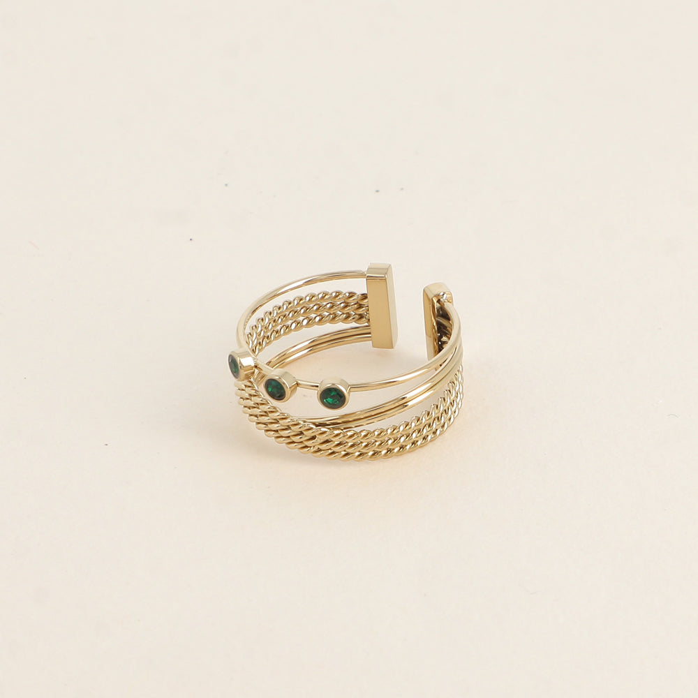 Bague - 3 anneaux avec 3 oxydes de zirconium verts