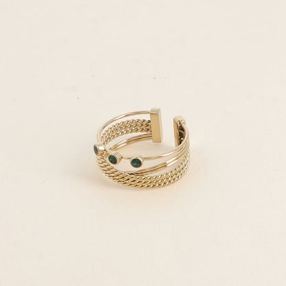 Bague - 3 anneaux avec 3 oxydes de zirconium verts