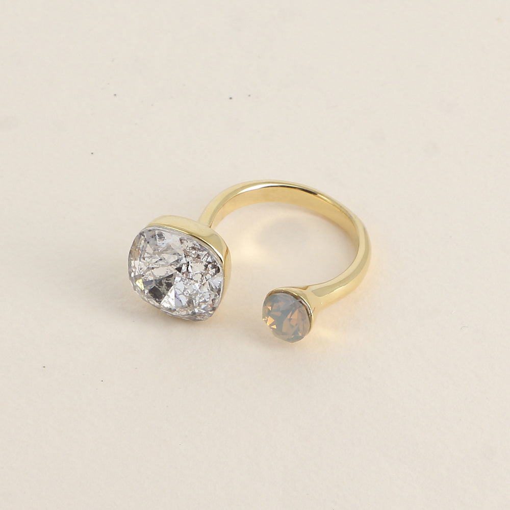 Bague - ornée de 2 cristaux de Swarovski® - Silver patina & Light grey opal