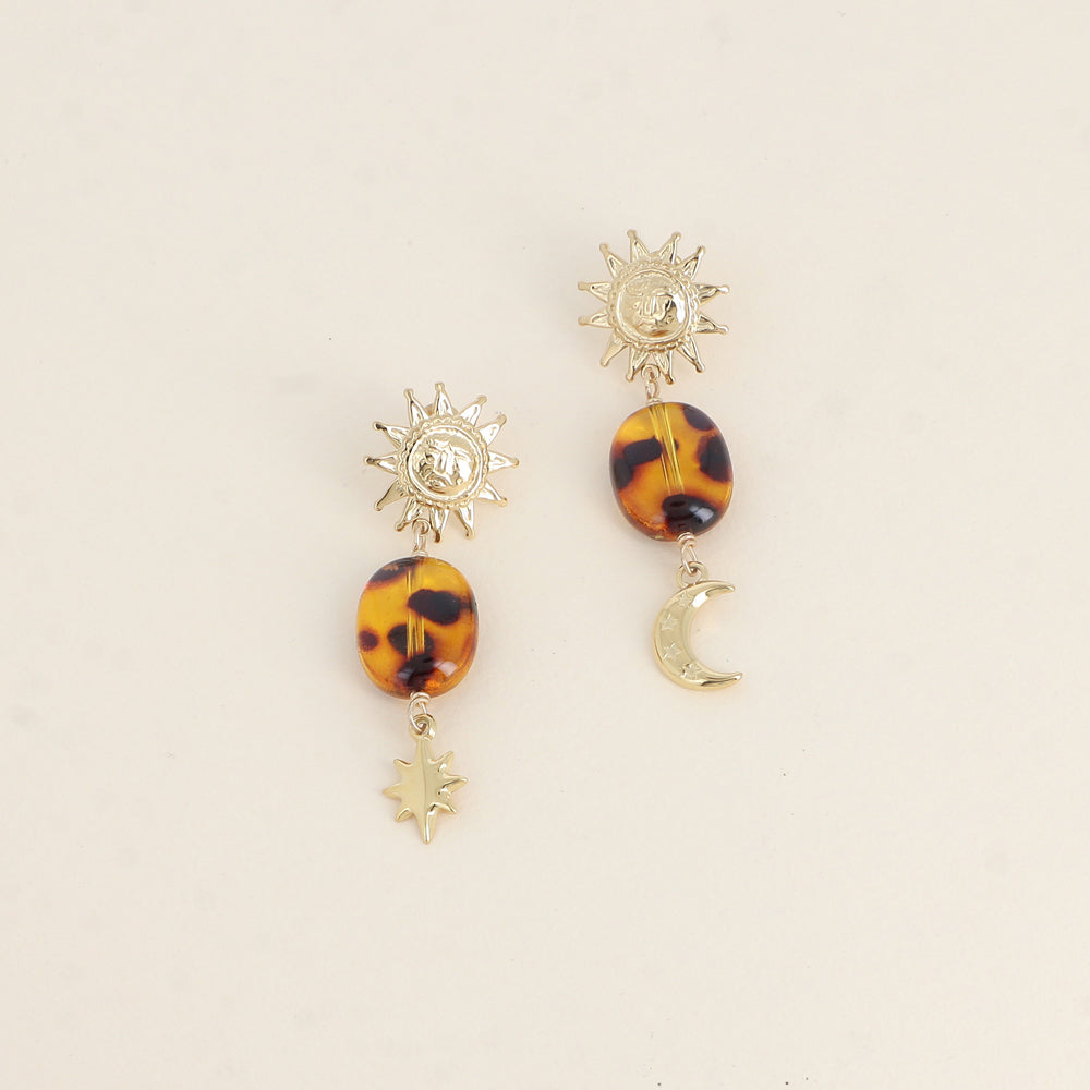 Boucles pendantes - 3 pièces (soleil, lune, étoile et résine) 11x60 mm