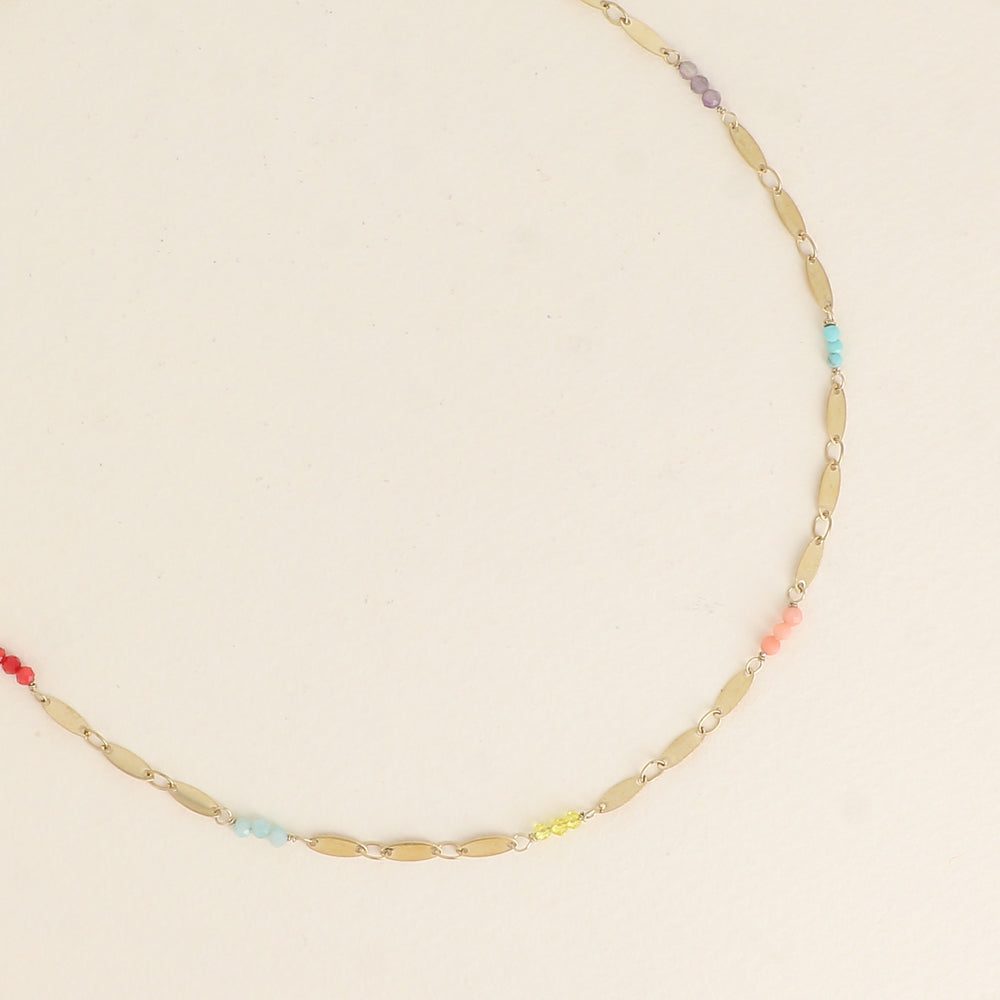 Collier - maillons ovales et petites pierres naturelles 37,5+7 cm