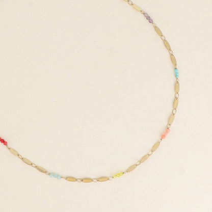 Collier - maillons ovales et petites pierres naturelles 37,5+7 cm