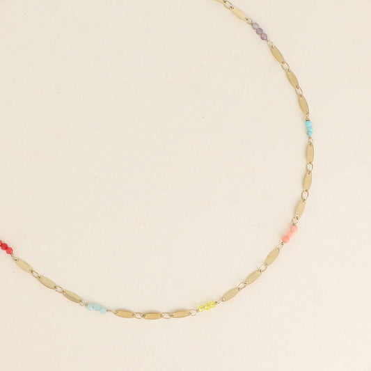 Collier - maillons ovales et petites pierres naturelles 37,5+7 cm