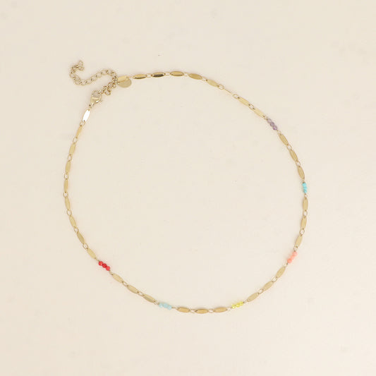 Collier - maillons ovales et petites pierres naturelles 37,5+7 cm