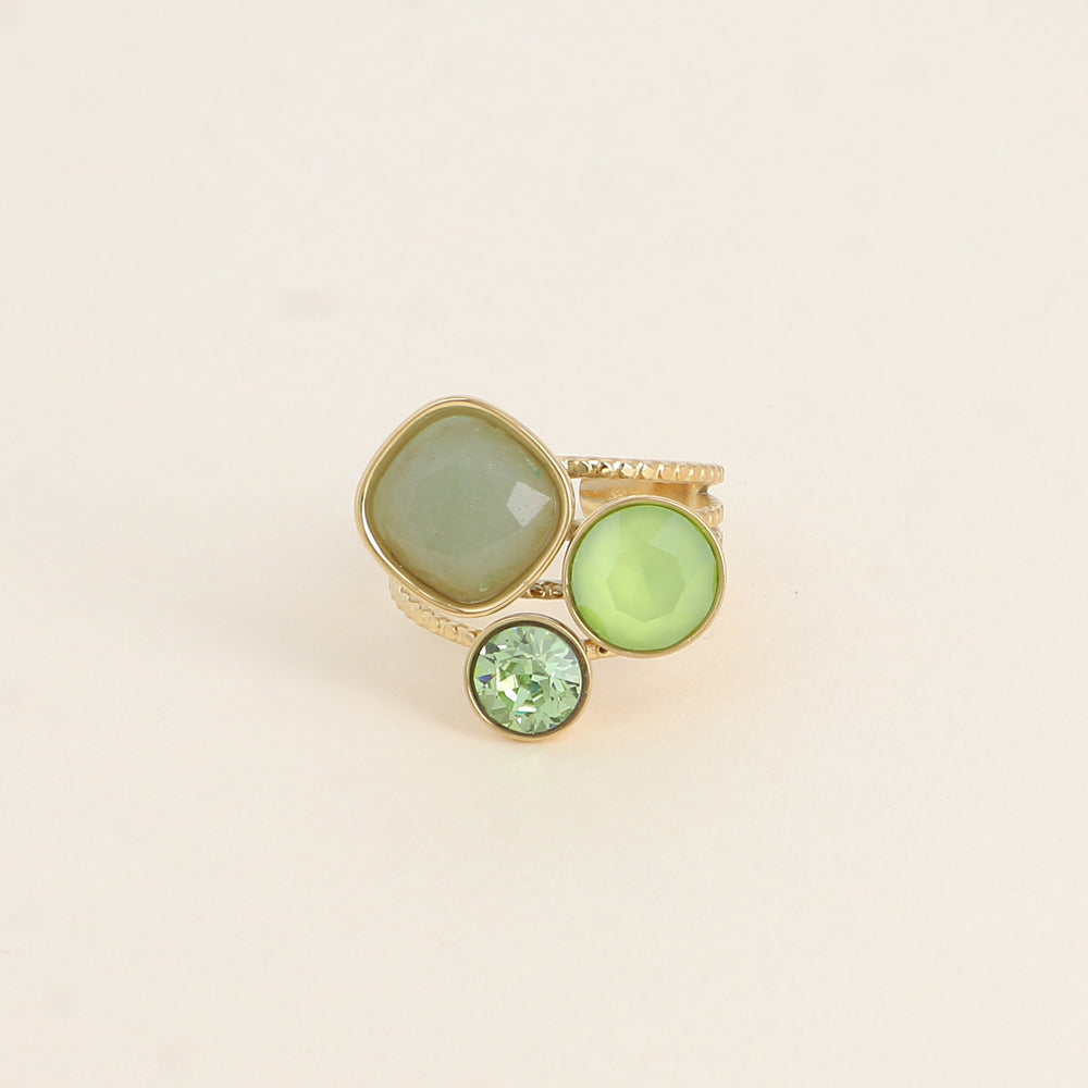 Bague Trilogie - pierre naturelle et cristaux - aventurine verte, lime, peridot