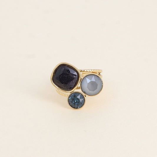 Bague Trilogie - pierre naturelle et cristaux - sable bleu, dark grey, montana