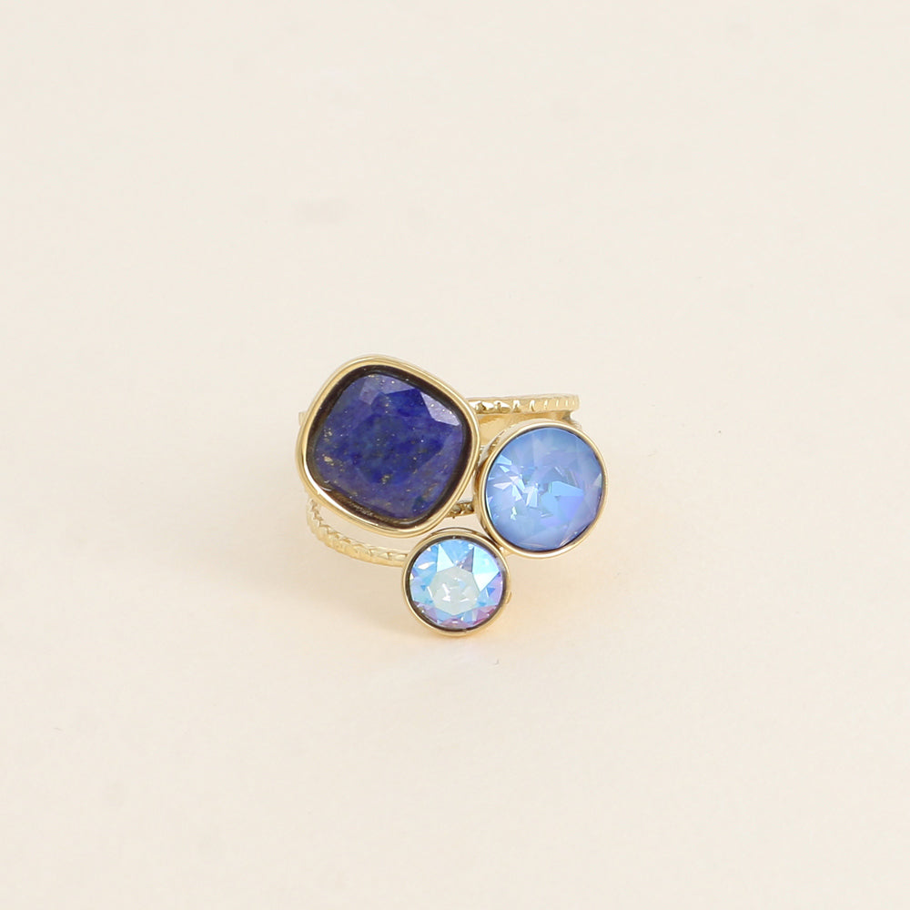 Bague Trilogie - pierre naturelle et cristaux - lapis lazuli, ocean delite, light sapphire shimmer