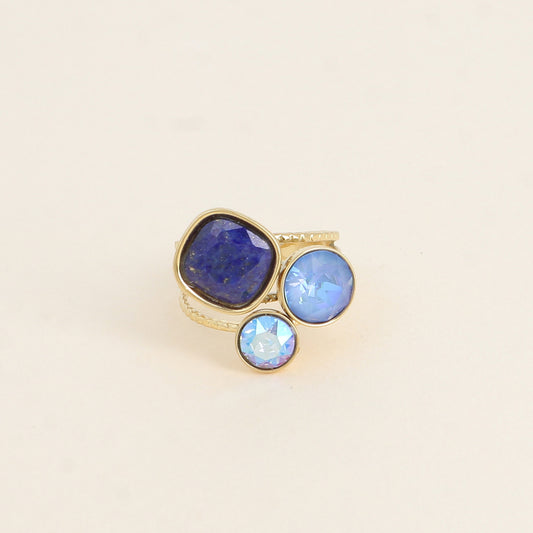 Bague Trilogie - pierre naturelle et cristaux - lapis lazuli, ocean delite, light sapphire shimmer