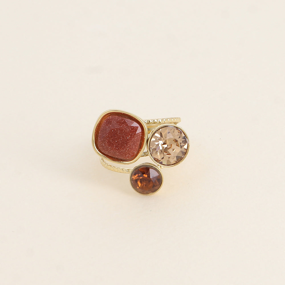 Bague Trilogie - pierre naturelle et cristaux - sable d'or, light colorado topaz, smoked topaz