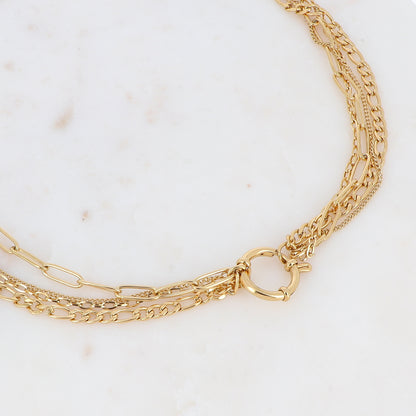 Collier 4 rangs - mousqueton et 4 mailles gourmettes, ovales, forçat 40 cm