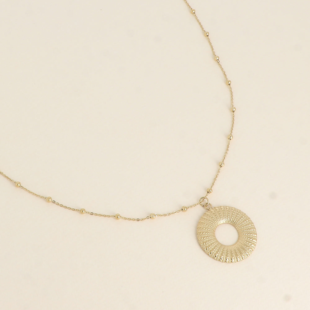 Collier - grand pendentif rond texturé 60+5 cm