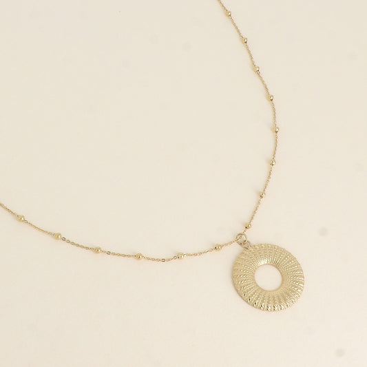 Collier - grand pendentif rond texturé 60+5 cm