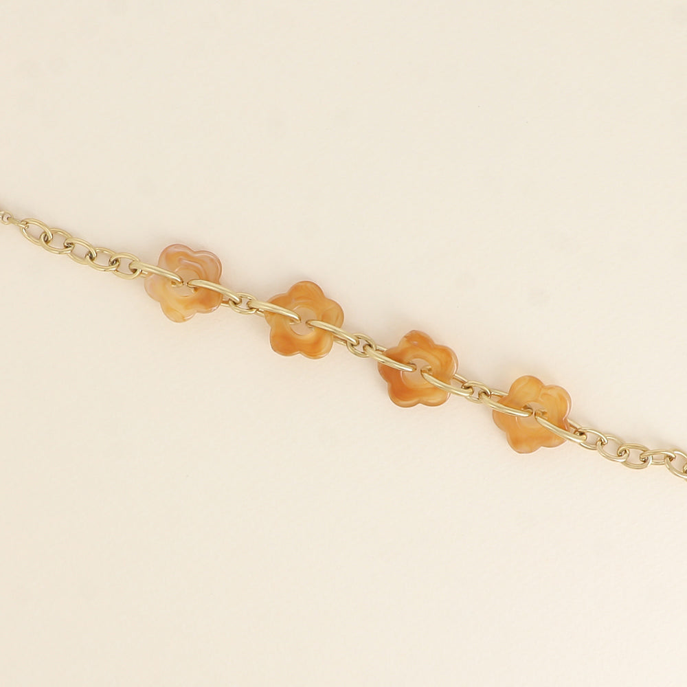 Bracelet - 4 fleurs en résine Camel et maillons ovales (17+3 cm / dimension approximative d'une fleur: 20 x 20 mm)