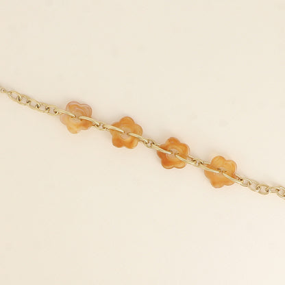 Bracelet - 4 fleurs en résine Camel et maillons ovales (17+3 cm / dimension approximative d'une fleur: 20 x 20 mm)