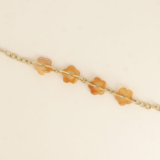 Bracelet - 4 fleurs en résine Camel et maillons ovales (17+3 cm / dimension approximative d'une fleur: 20 x 20 mm)