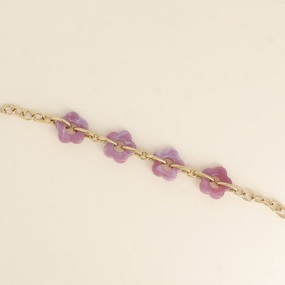 Bracelet - 4 fleurs en résine lilas et maillons ovales (17+3 cm / dimension approximative d'une fleur: 20 x 20 mm)