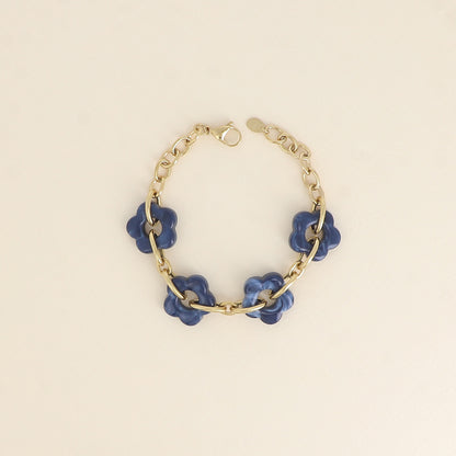 Bracelet - 4 fleurs en résine marine et maillons ovales (17+3 cm / dimension approximative d'une fleur: 20 x 20 mm)