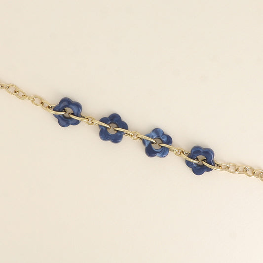 Bracelet - 4 fleurs en résine marine et maillons ovales (17+3 cm / dimension approximative d'une fleur: 20 x 20 mm)