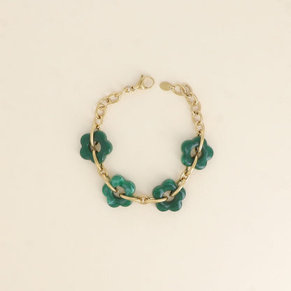 Bracelet - 4 fleurs en résine sapin et maillons ovales (17+3 cm / dimension approximative d'une fleur: 20 x 20 mm)