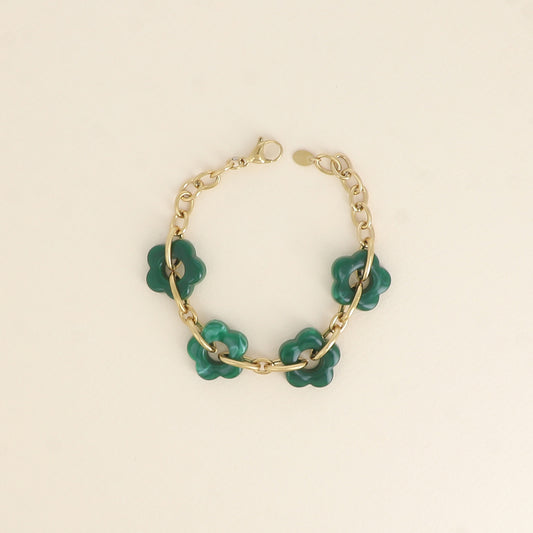 Bracelet - 4 fleurs en résine sapin et maillons ovales (17+3 cm / dimension approximative d'une fleur: 20 x 20 mm)