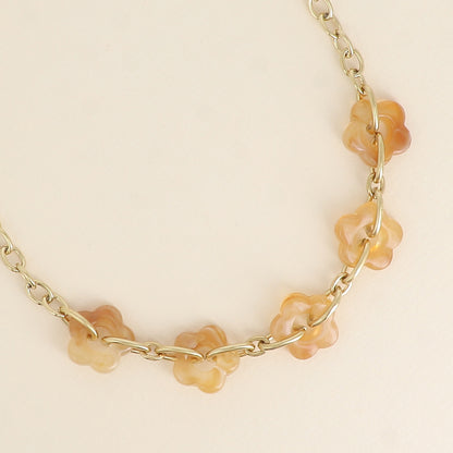 Collier - 5 fleurs en résine et maillons ovales 42+7 cm