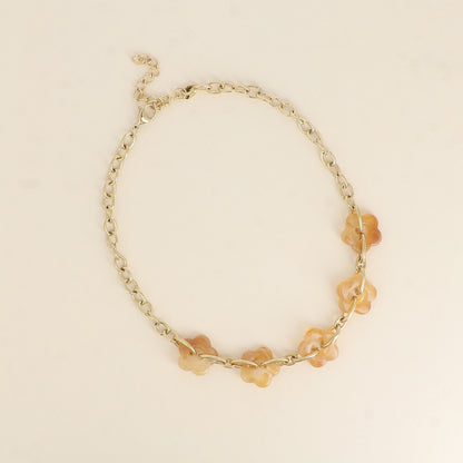 Collier - 5 fleurs en résine et maillons ovales 42+7 cm