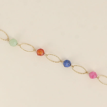 Bracelet - maillons ovales striés et pierres naturelles (17+3 cm)