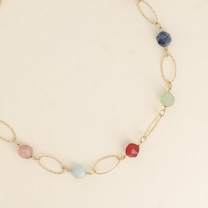 Collier - maillons ovales striés et pierres naturelles 45+5 cm
