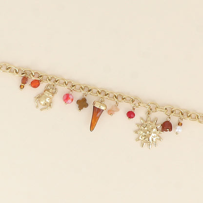 Bracelet - trèfle en pierre naturelle, scarabée, soleil, corne en résine (16+3 cm)