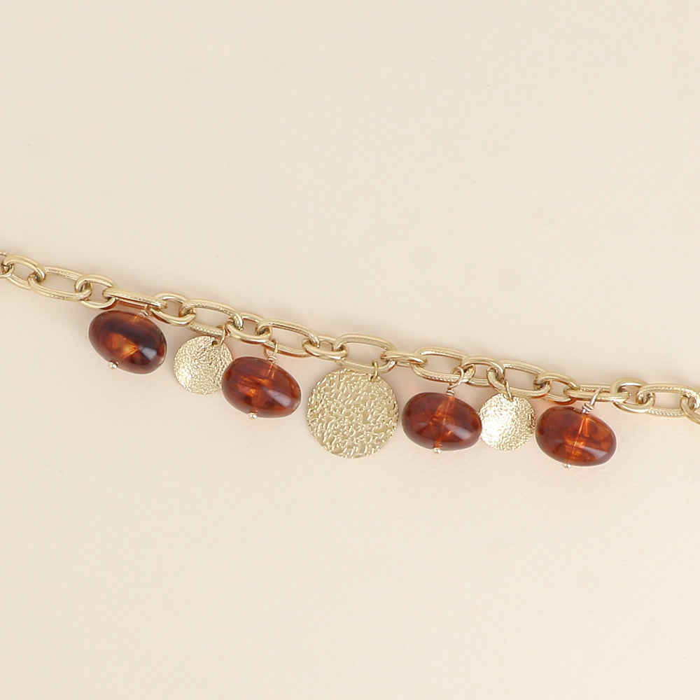 Bracelet - perles en résine marrons et pampilles rondes texturées (17,5+5 cm)
