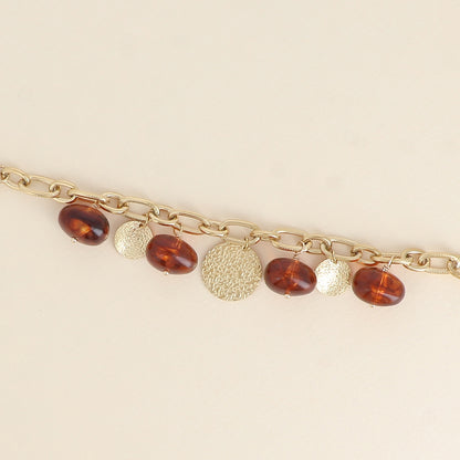 Bracelet - perles en résine marrons et pampilles rondes texturées (17,5+5 cm)