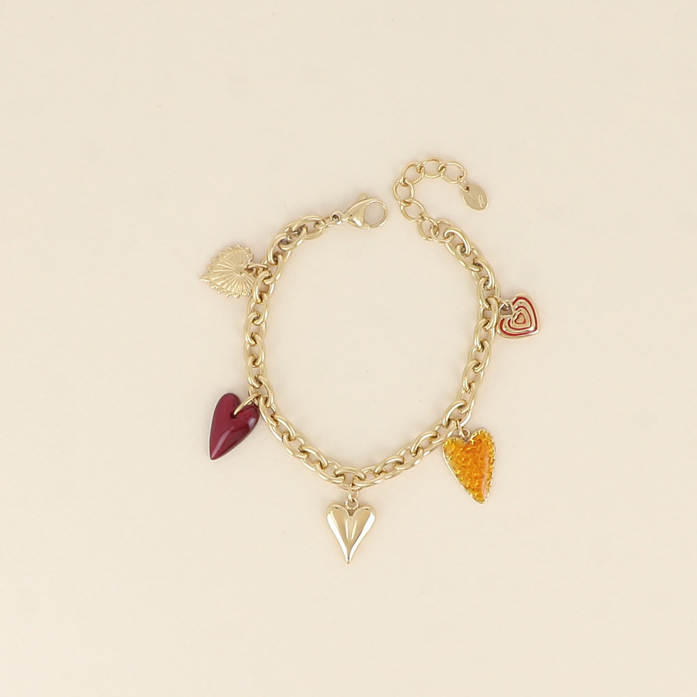 Bracelet - breloques cœurs en résine, émail (17+3 cm)