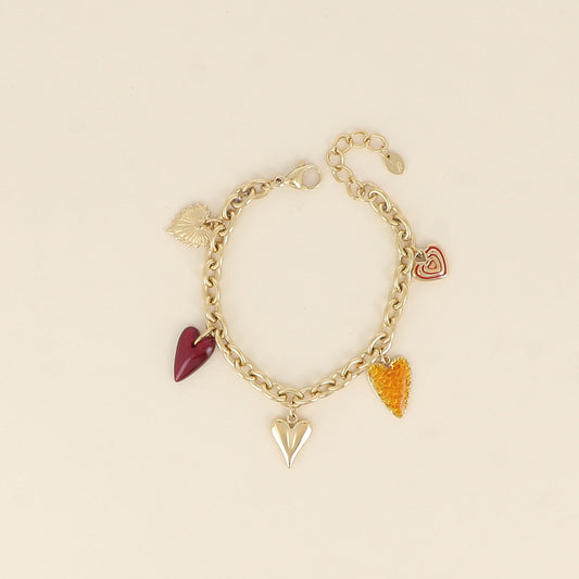 Bracelet - breloques cœurs en résine, émail (17+3 cm)