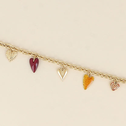 Bracelet - breloques cœurs en résine, émail (17+3 cm)