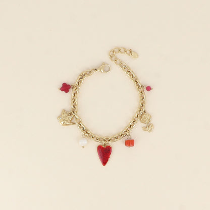 Bracelet - trèfle, coeur en émail, fleur, perle en céramique et émail (17+3 cm)