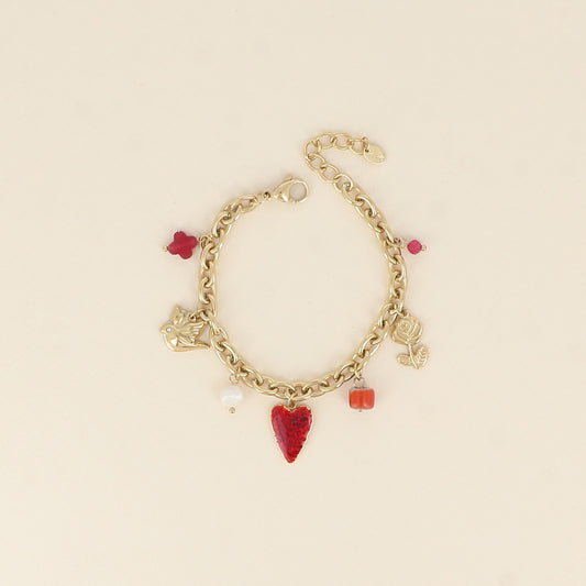 Bracelet - trèfle, coeur en émail, fleur, perle en céramique et émail (17+3 cm)