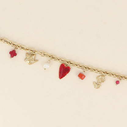 Bracelet - trèfle, coeur en émail, fleur, perle en céramique et émail (17+3 cm)