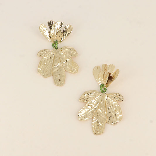 Boucles pendantes - 2 feuillages et anneau perlé 43x70 mm
