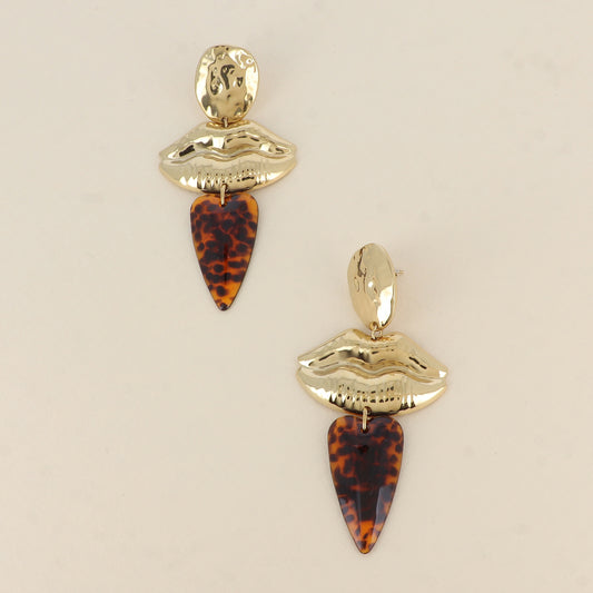 Boucles pendantes - 3 pièces (ovale, bouche et cœur en résine léopard) 38 x 70 mm