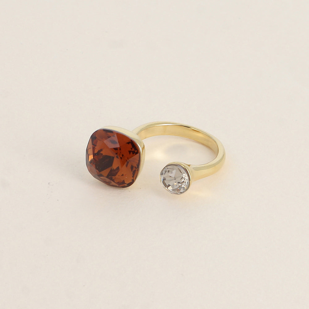 Bague - ornée de 2 cristaux de Swarovski® - Smoked topaz & Greige