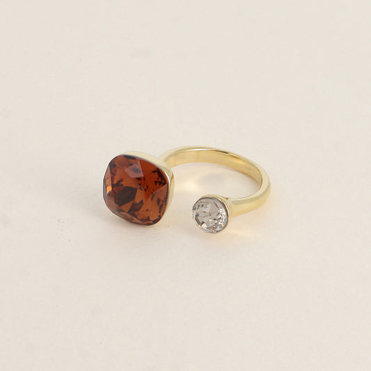 Bague - ornée de 2 cristaux de Swarovski® - Smoked topaz & Greige