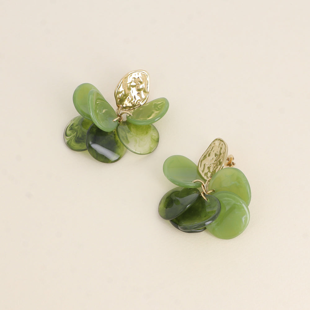 Boucles pendantes - pièces style pétales en acétate vert 40x50 mm