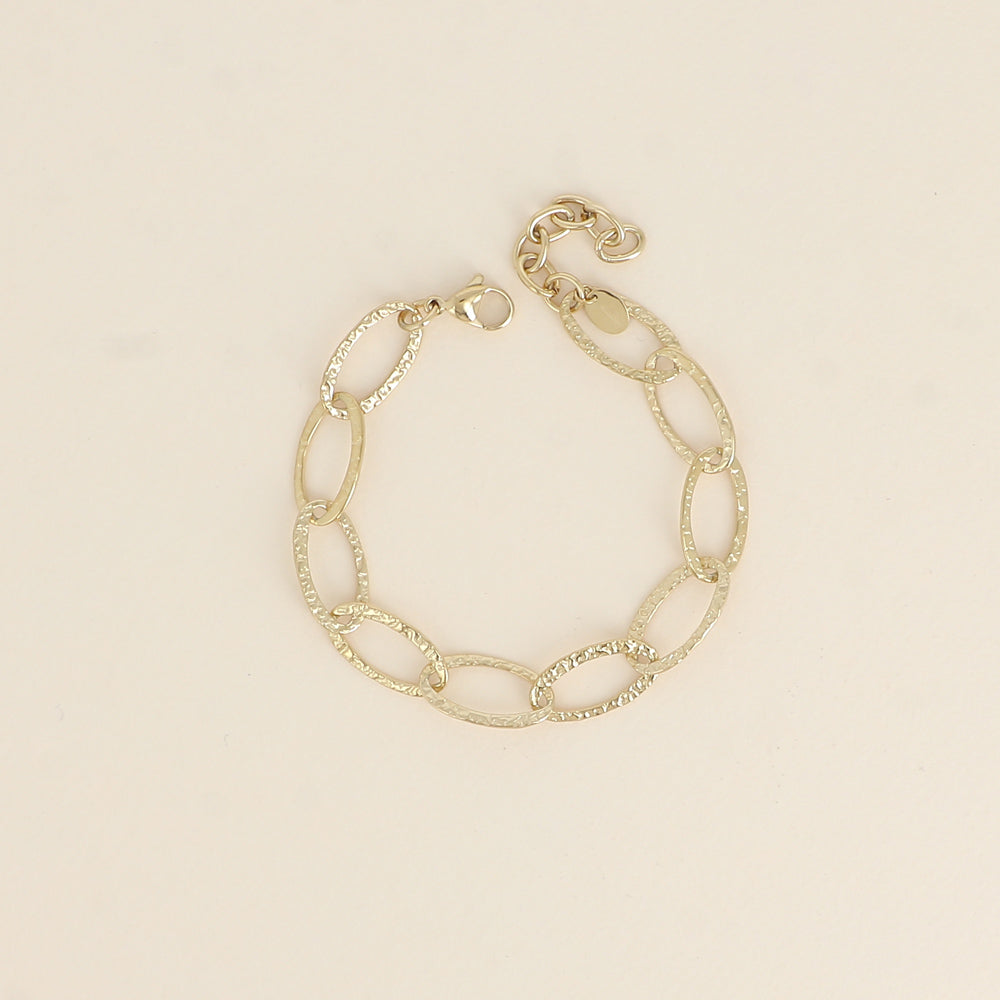 Bracelet - maille aux grands anneaux ovales texturés (16+3 cm)