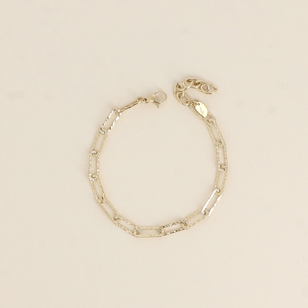 Bracelet - maille aux anneaux rectangulaires texturés (16+3 cm)