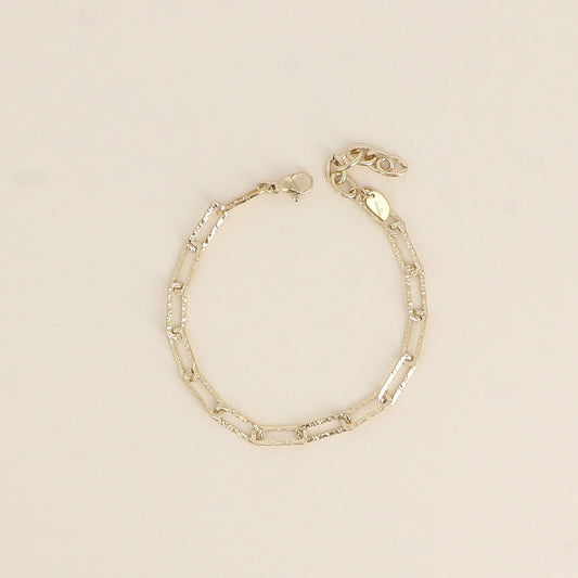 Bracelet - maille aux anneaux rectangulaires texturés (16+3 cm)