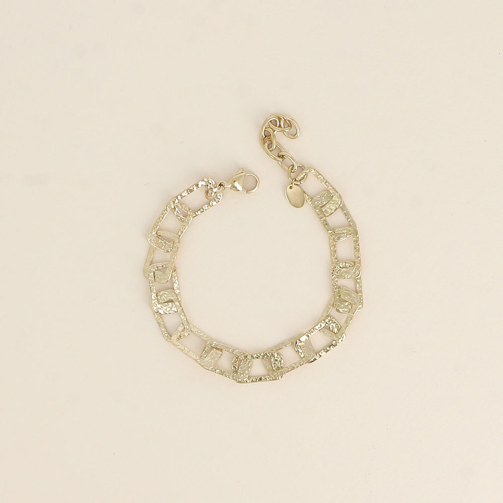 Bracelet - maille aux anneaux rectangulaires texturés (16+3 cm)