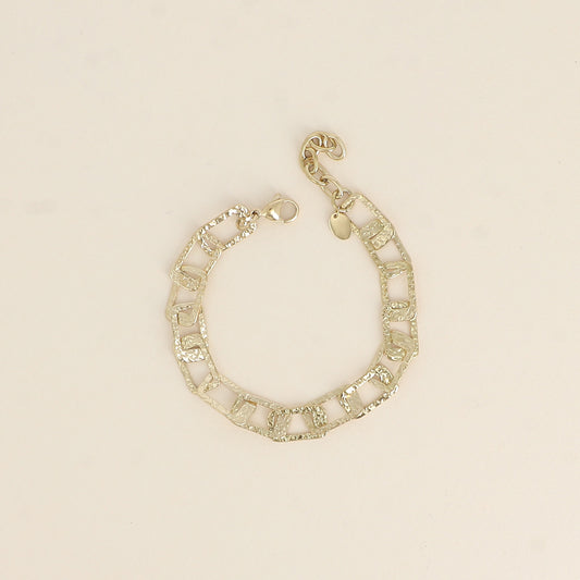 Bracelet - maille aux anneaux rectangulaires texturés (16+3 cm)
