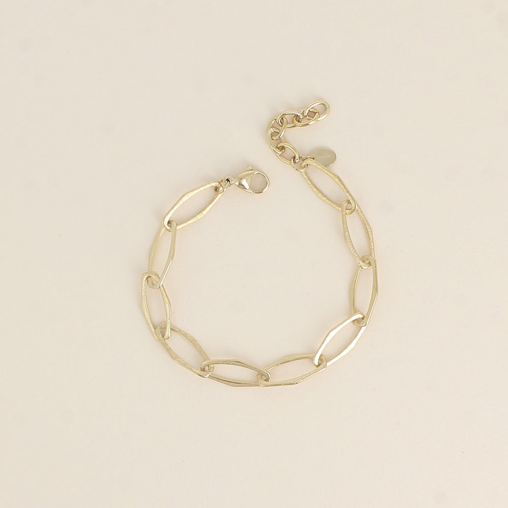 Bracelet - maille aux grands anneaux hexagonaux effet mat brossé (16,5+3 cm)