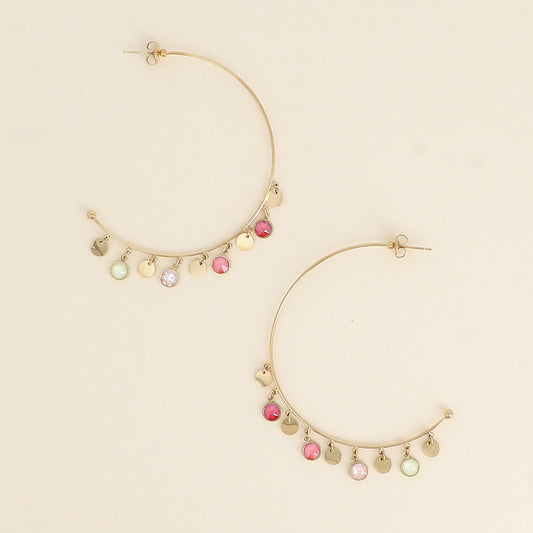 Créoles - pampilles rondes ornées de cristaux de Swarovski® - Royal red mix - Taille de la boucle: 55×60 mm