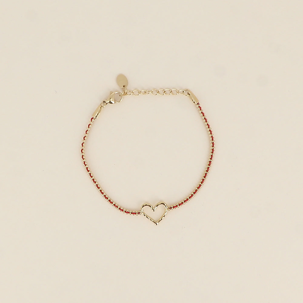 Bracelet - fil tressé rouge, pendentif cœur ajouré (16+3 cm)